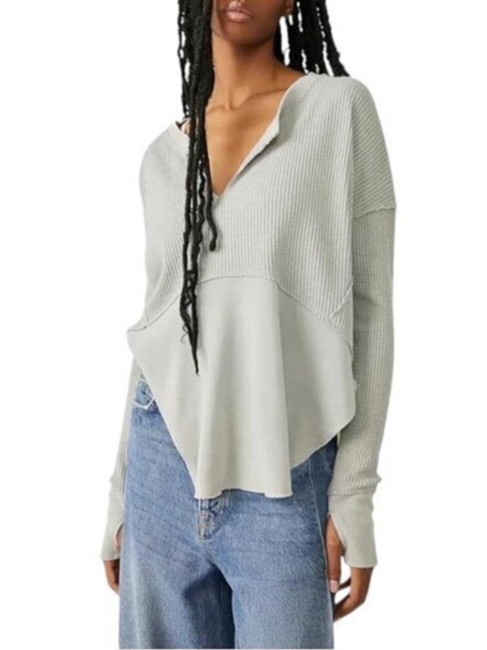 We The Free Free People Shirt Monterey Thermal Oversized Top Gray Large
